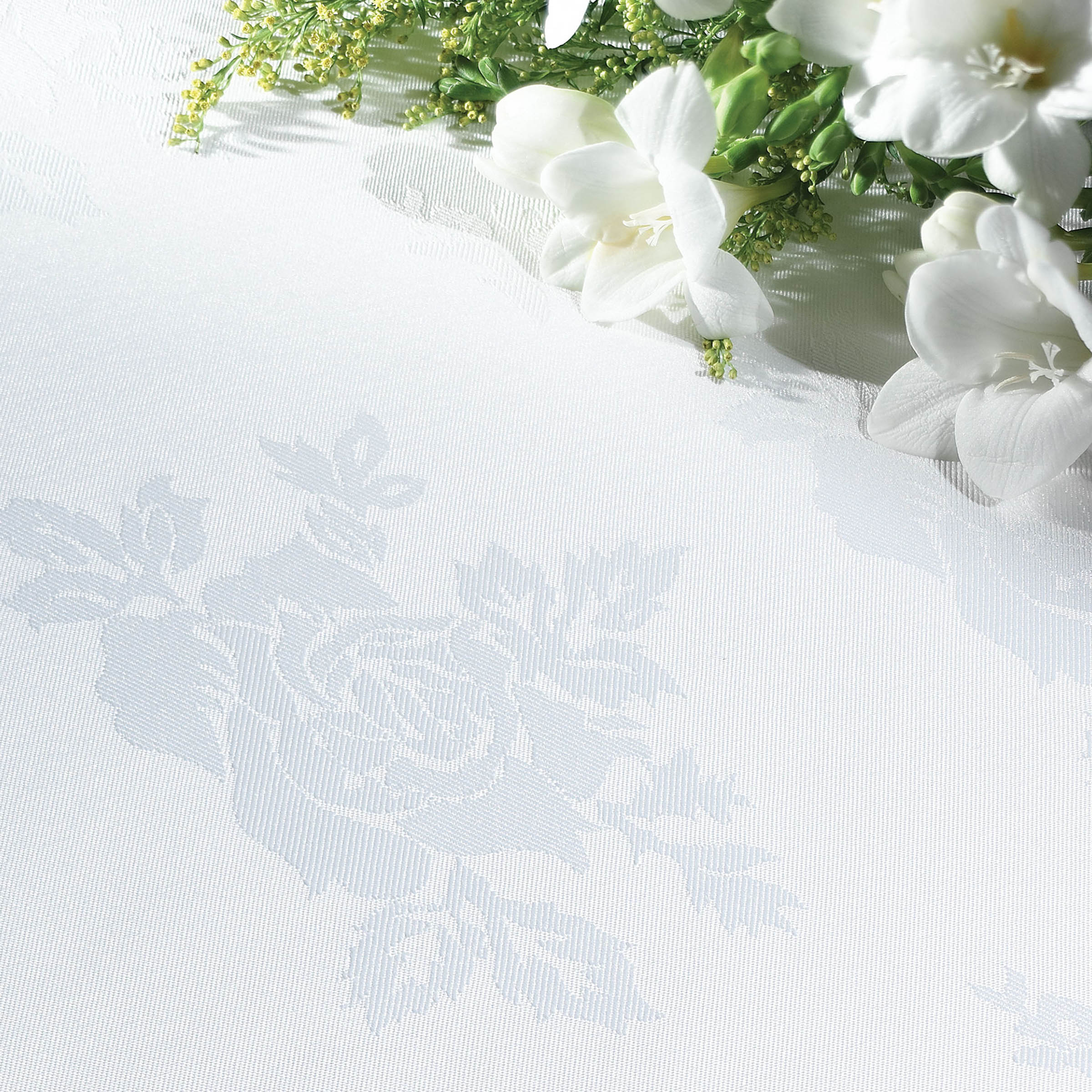 Vision Polyester Rose Design Tablecloth in White | Size: 229 cm x 229 cm