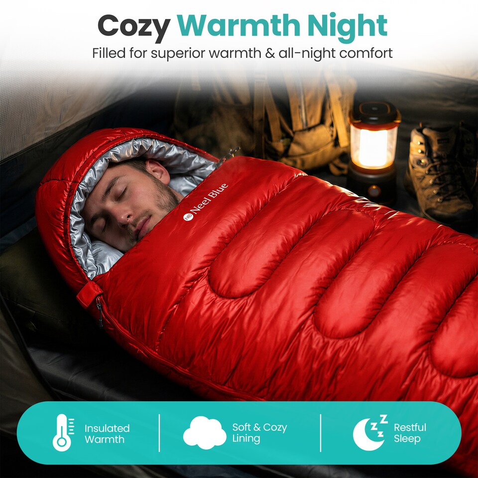 image 1 of 350GSM Mummy Waterproof Sleeping Bag with Hood, 6ft Adults - 3-4 Season