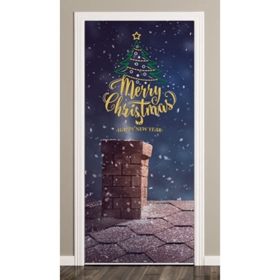 Merry Christmas Night Snow Door Cover PVC Party Sign Decoration 66cm x 152cm
