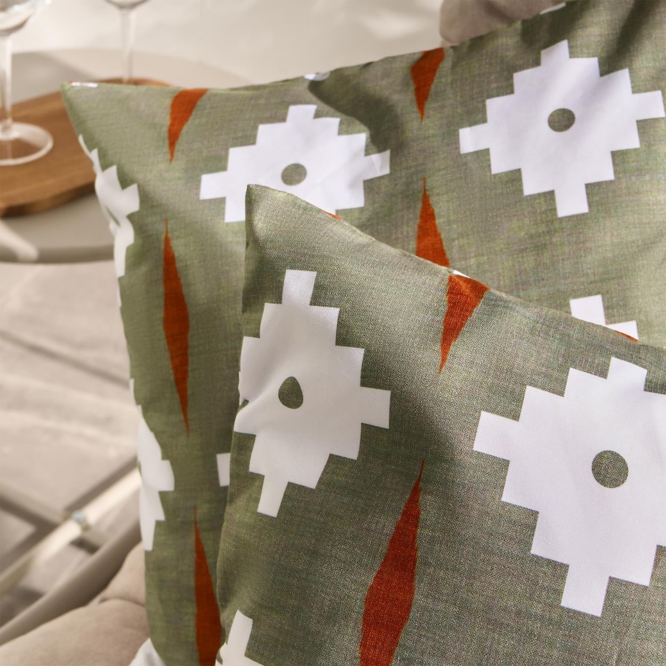image 1 of OHS 2 x Geo Print Garden Cushion Covers Outdoor Water Resistant | Green | Olive