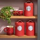 image 2 of Cooks Professional 3-Piece Kitchen Storage Set | Tea Coffee Sugar Cannisters | Red & Silver