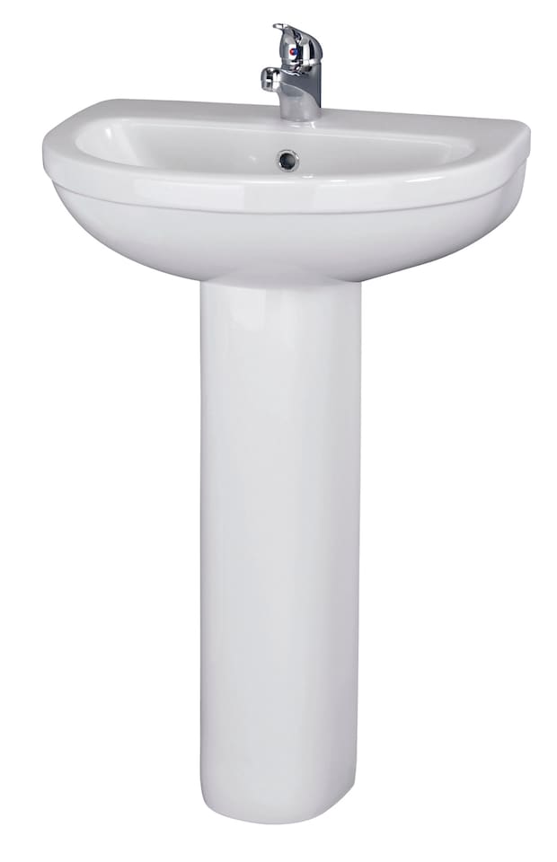 image 1 of Round 1 Tap Hole Basin Full Pedestal 550mm | White | White | 445 x 555 x 845mm