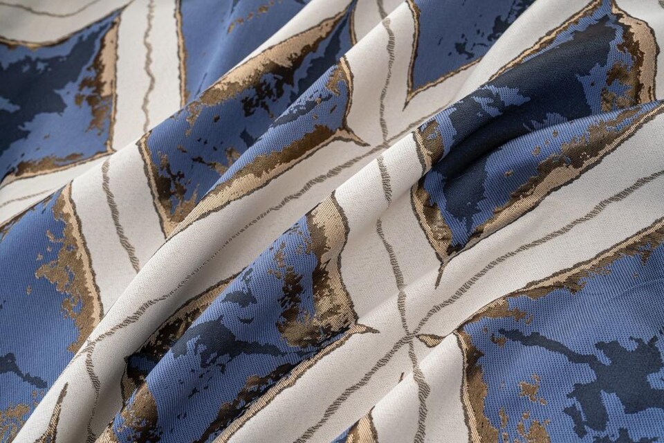 image 1 of Luxury Diamond Jacquard Fully Lined Ring Top Curtains with Metallic Thread 168cm x 183cm Blue/Gold | Blue | Blue/Gold | 1