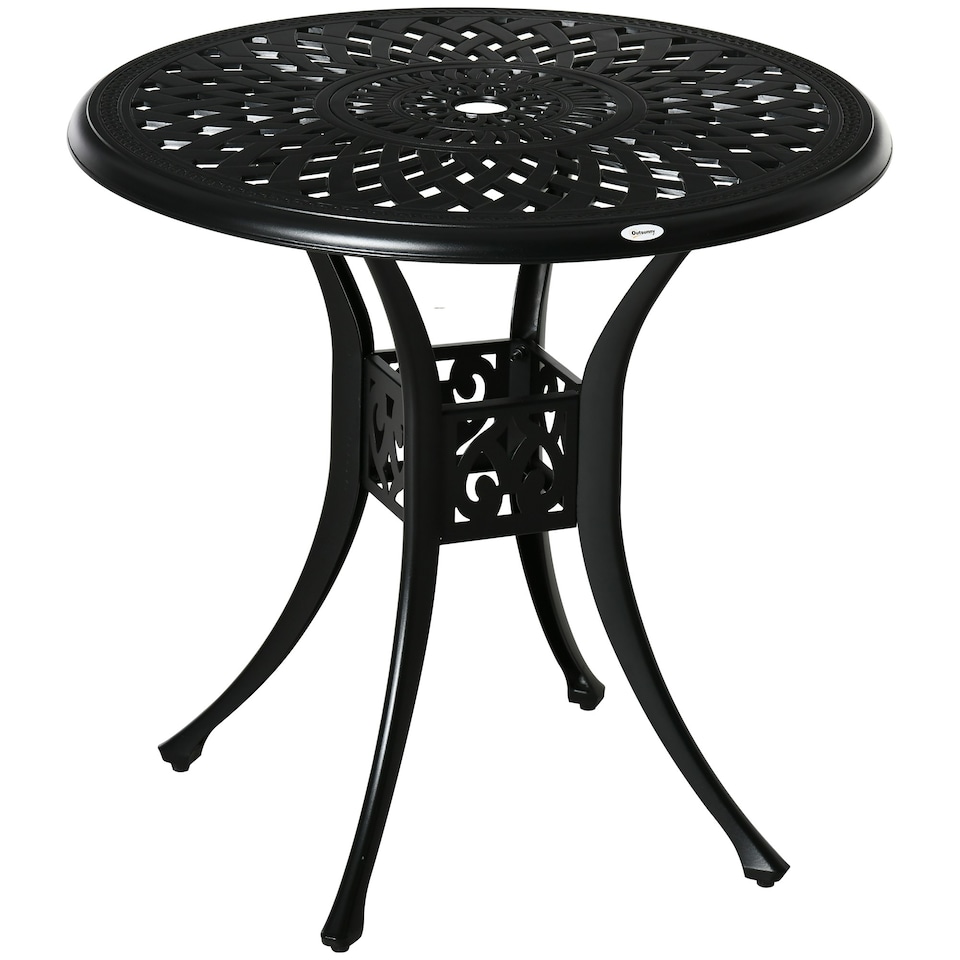 image 1 of Outsunny 78cm Round Garden Dining Table with Parasol Hole Cast