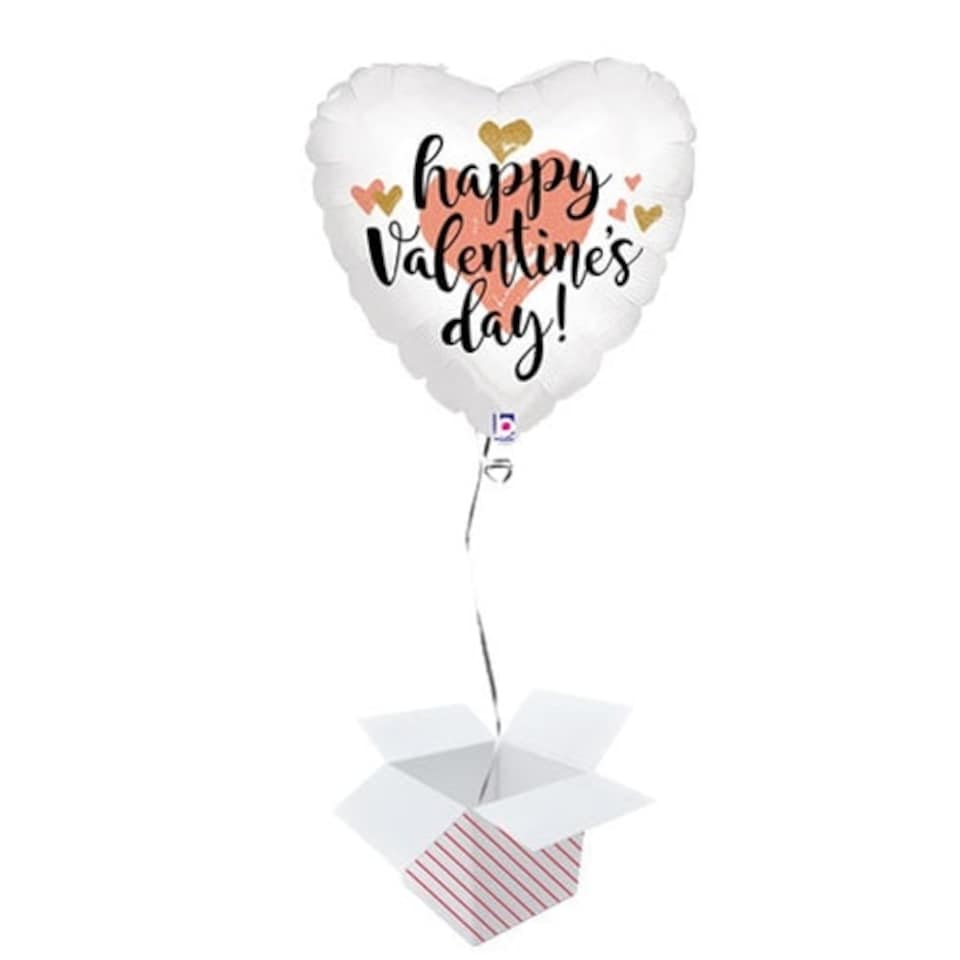 Happy Valentines Day Rose Gold Holographic Foil Helium Balloon - Inflated Balloon in a Box