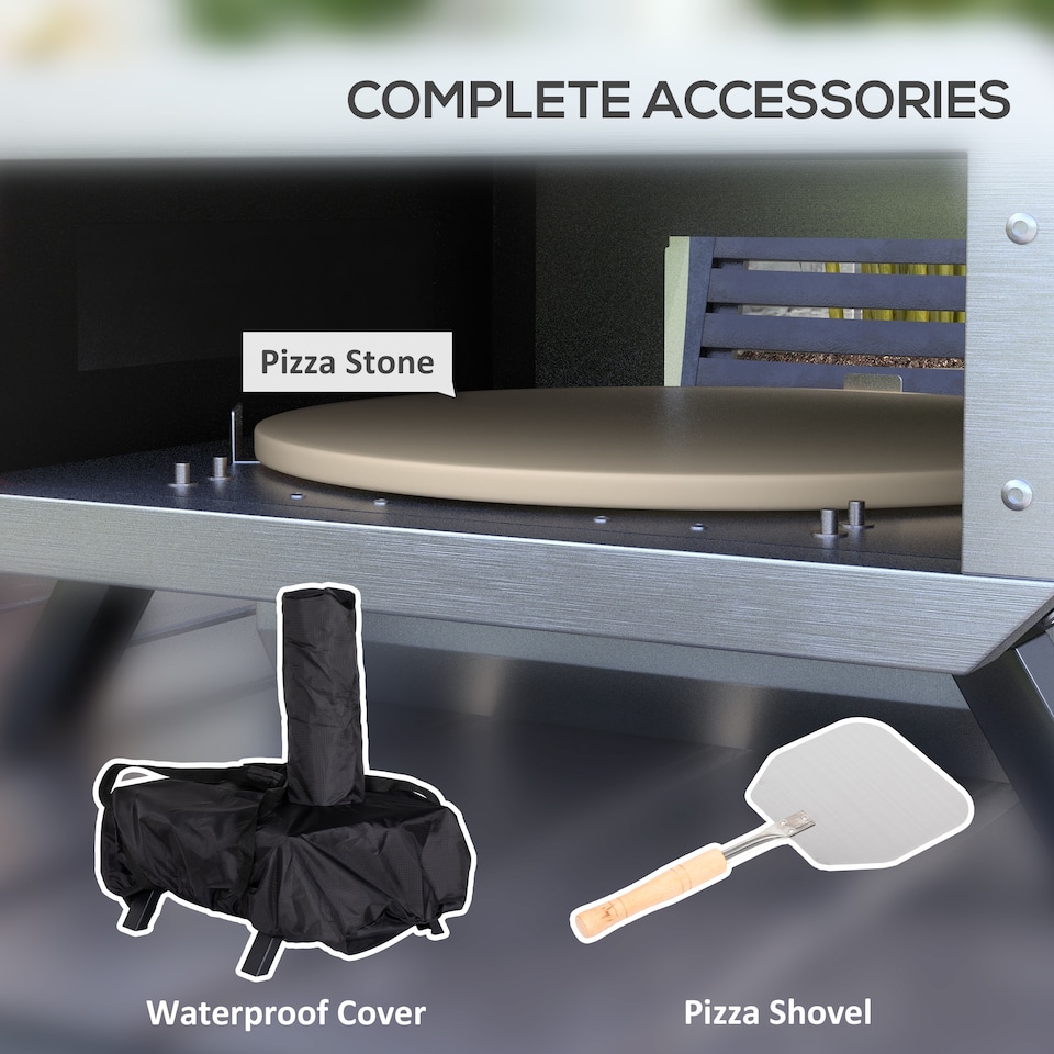 image 1 of Outsunny Wood Fired Pizza Oven with Rotating Pizza Stone and Cover, Black