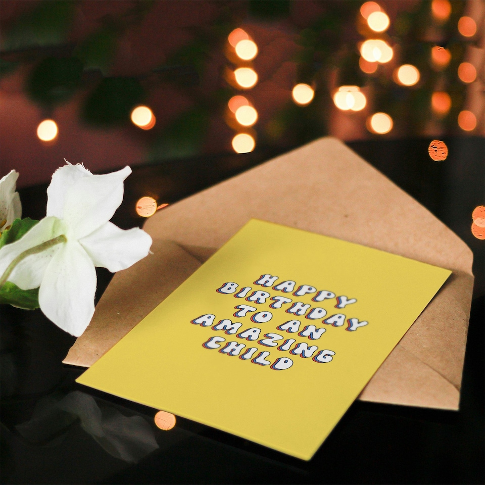 image 1 of An Amazing Child Bright Fun Hippie Letters Child Birthday Card