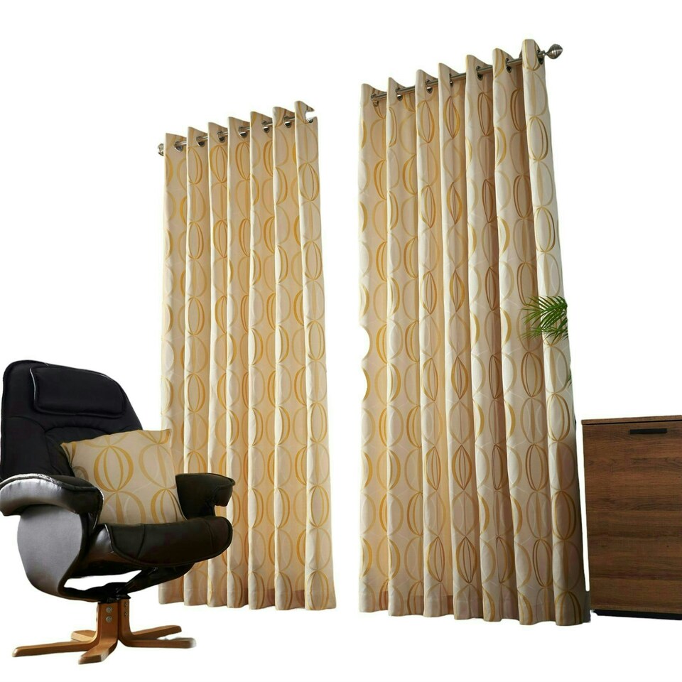 image 1 of Omega Lined Eyelet Curtains - Ochre -229cm x 274cm
