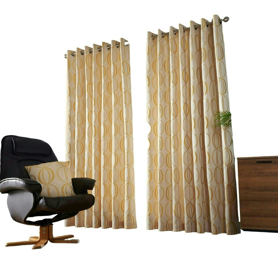 image 1 of Omega Lined Eyelet Curtains - Ochre -229cm x 274cm