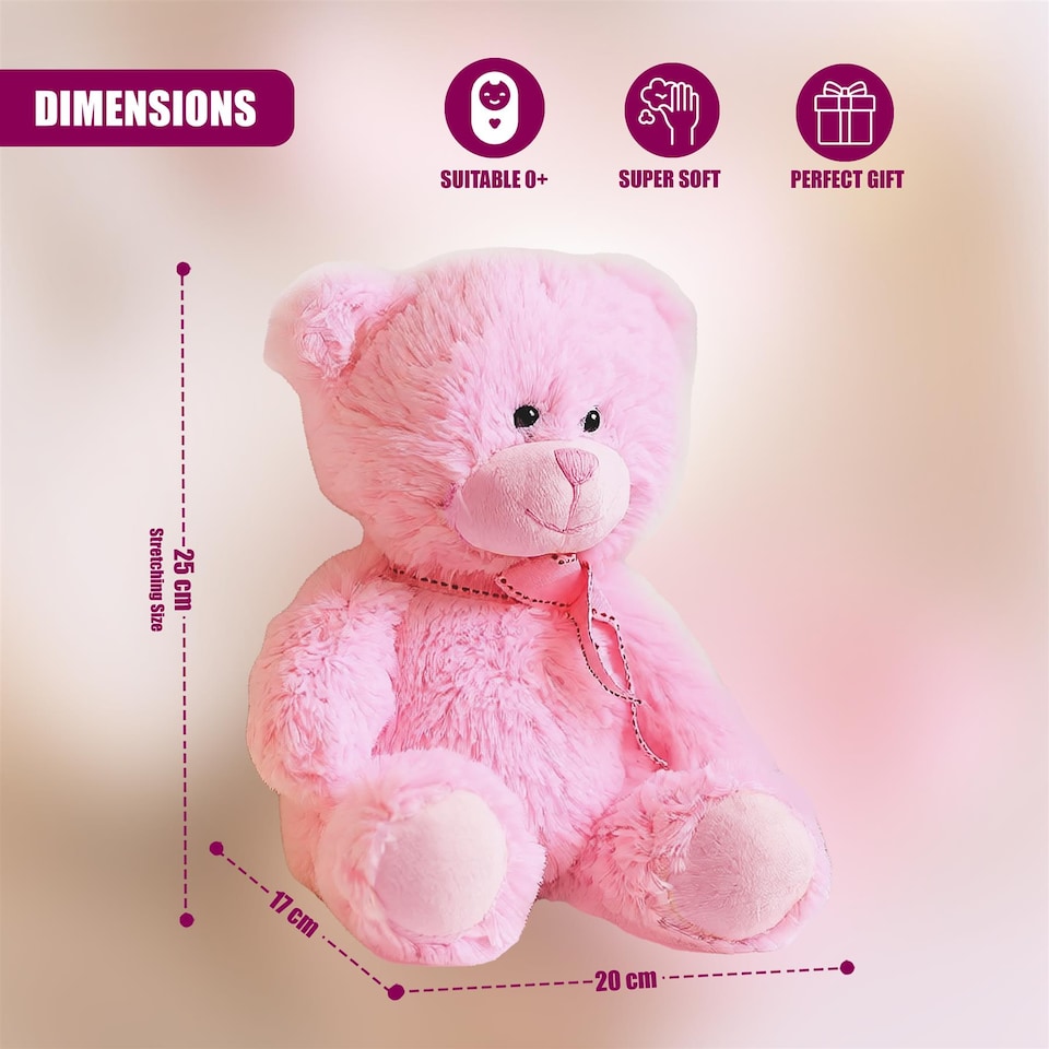 image 1 of The Magic Toy Shop Pink Teddy Bear 11 Inch Plush Stuffed Toy for Baby Girls Boys