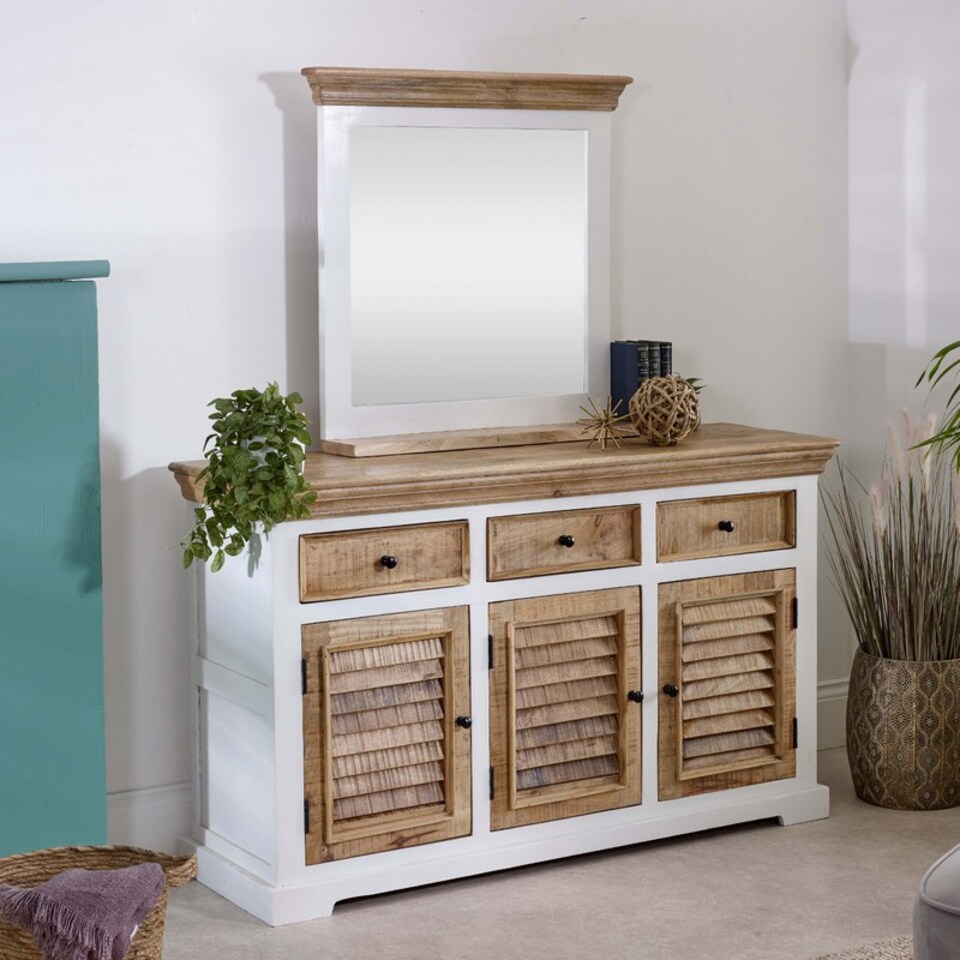image 1 of Alfie Framed Mirror with Shelf - Mango Wood - L80 x W73 x H16 cm