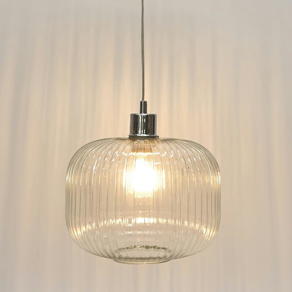 image 1 of First Choice Lighting Set of 2 Batley Large Clear Ribbed Glass Easy Fit Pendant Shades Clear