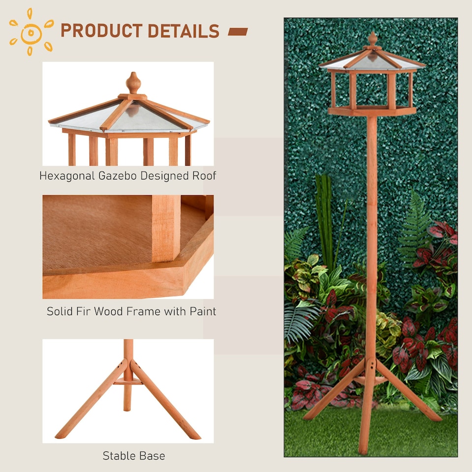 image 1 of PawHut Bird Table Wooden Feeding Station with Stand for Garden Wooden 153cm