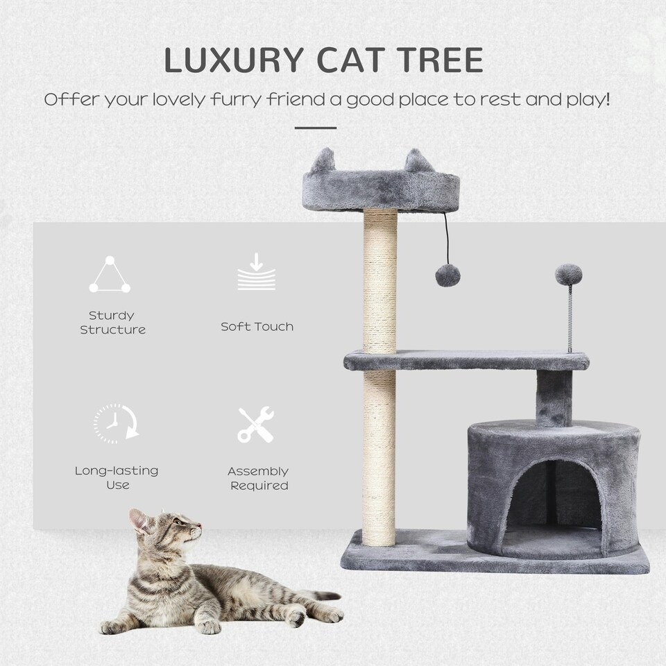image 1 of PawHut 81cm Cat Tree Climbing Tower for Indoor with Scratching Post Grey