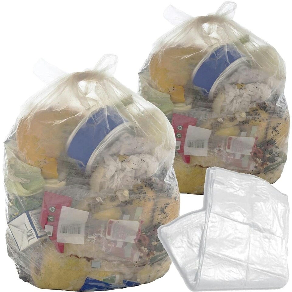 image 1 of 1000 Clear Transparent Plastic Bin Bags 90L (18x29x39") Refuse Sacks For Home & Kitchen Clear
