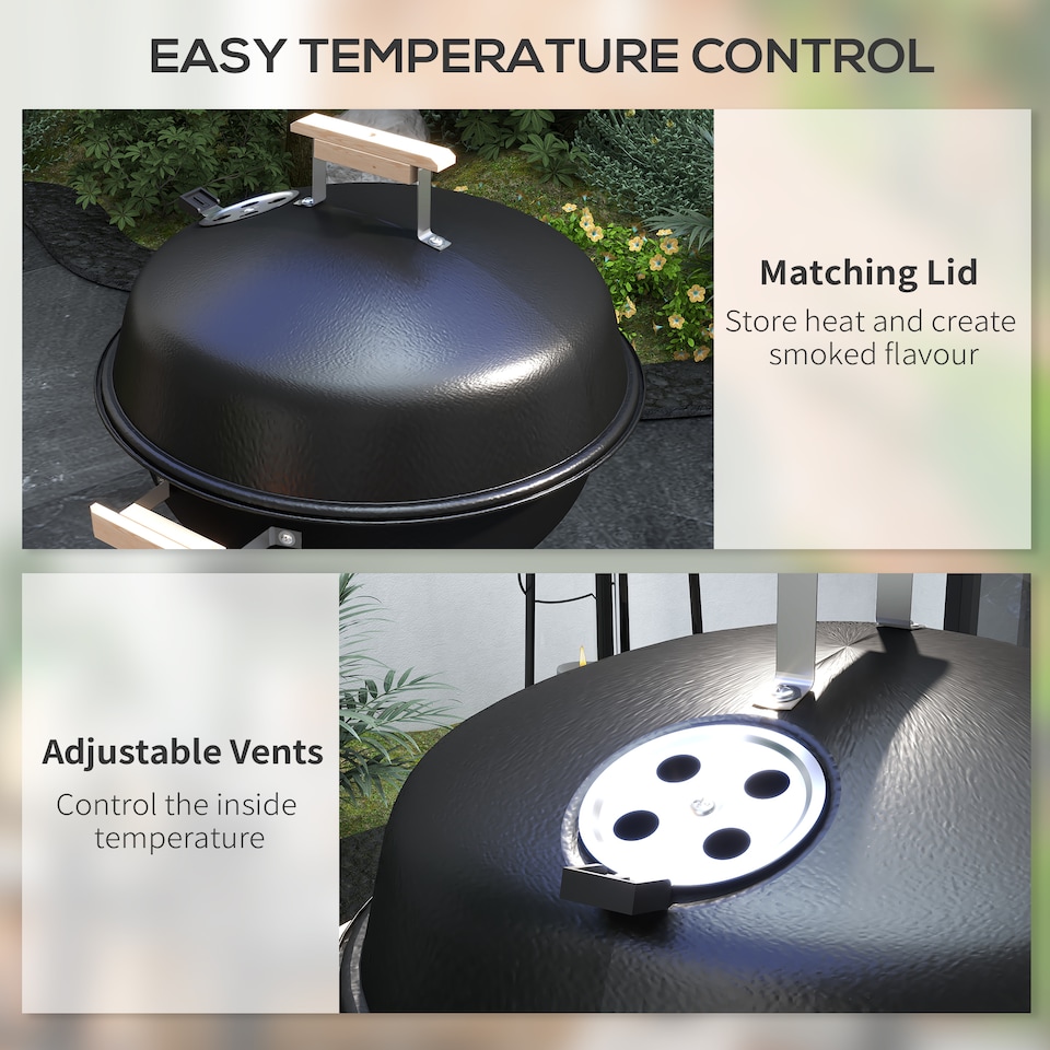 image 1 of Outsunny Portable Round Kettle Charcoal Grill BBQ Outdoor Heat Control Party | Black | Black and Silver
