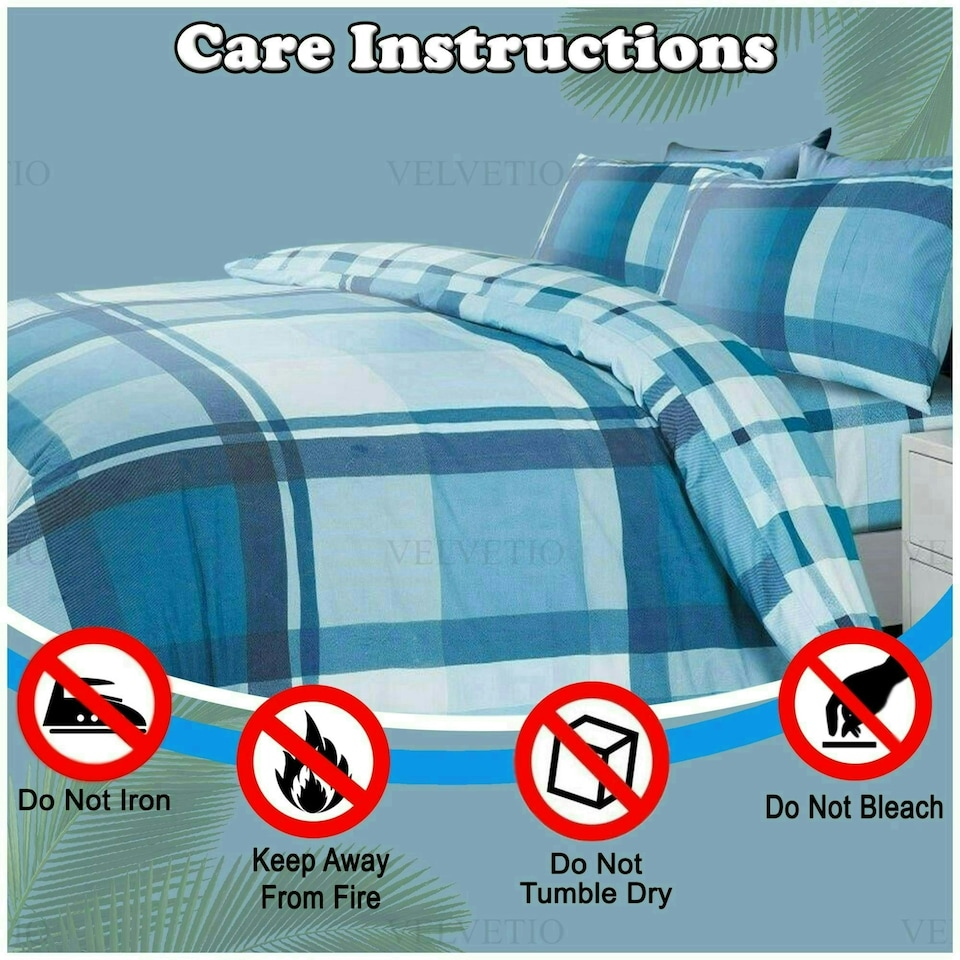 image 1 of VELVETIO Waverly Check Duvet Cover Set Reversible Polycotton Easy Care Beddings Blue | Single