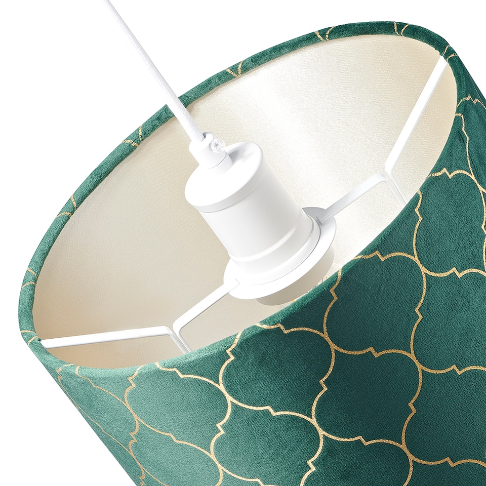 image 1 of Modern Soft Brushable Forest Green Velvet 25cm Lamp Shade with Gold Foil Decor | Green