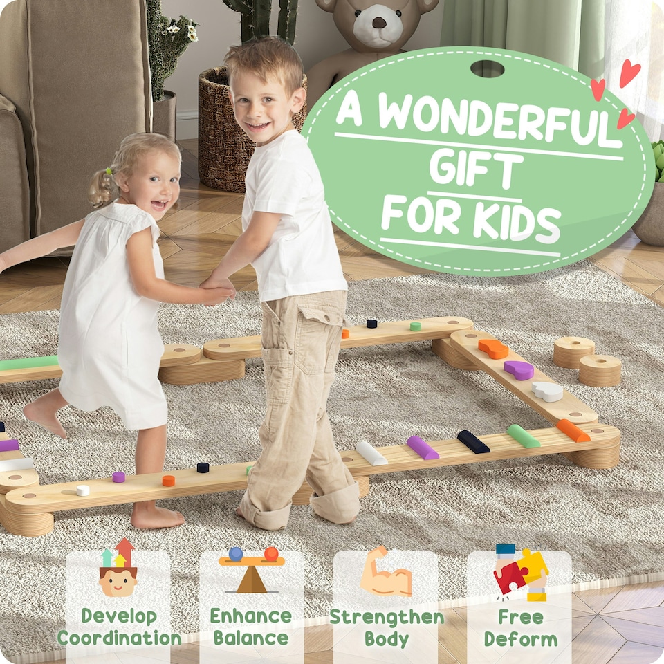 image 1 of AIYAPLAY Wooden Balance Beam for Kids 3-8 Years, Indoor Outdoor Use