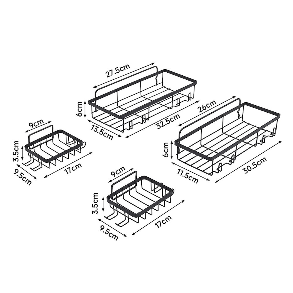 image 1 of Living and Home 4Pcs No-Drill Shower Caddy Set with Wall Stickers