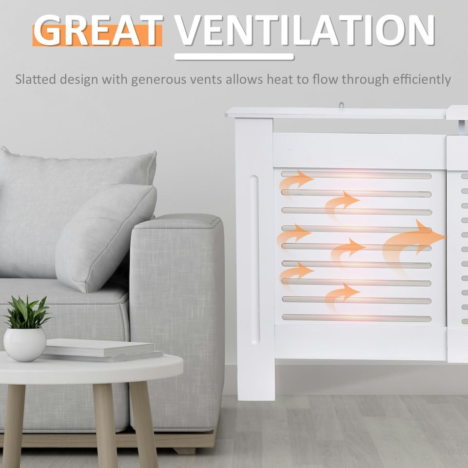 image 1 of HOMCOM Extendable Radiator Cover Cabinet Slatted Design MDF White Home Office