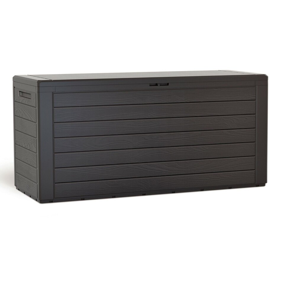 240L Wood Design Garden Storage Box Plastic Chest Lid | Brown | 1