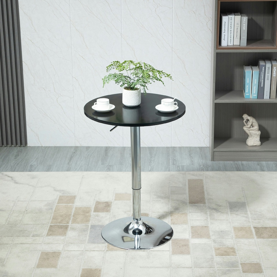 image 1 of HOMCOM Round Height Adjustable Bar Table Counter Pub Desk Metal Base Black