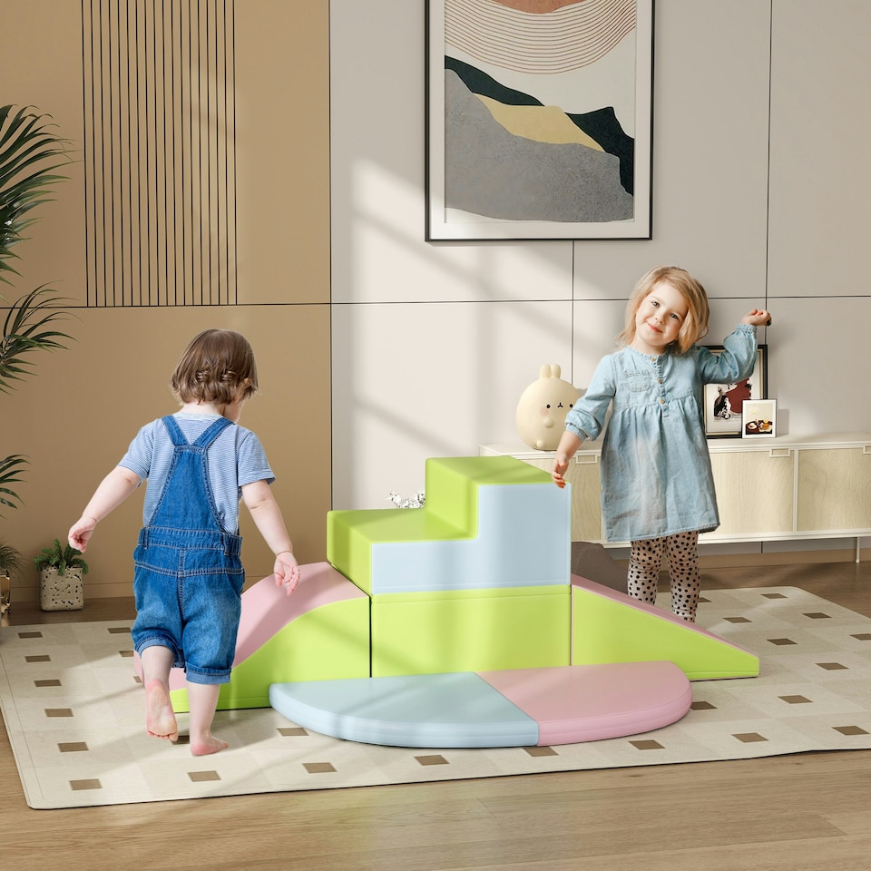 image 1 of HOMCOM 6 Piece Soft Play Equipment for Kids Climb and Crawl, Pink