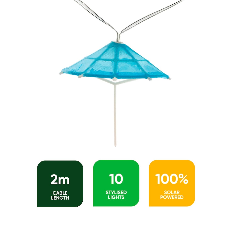 image 1 of Gardenwize 2m Solar Cocktail Umbrella String Lights Outdoor | Multi