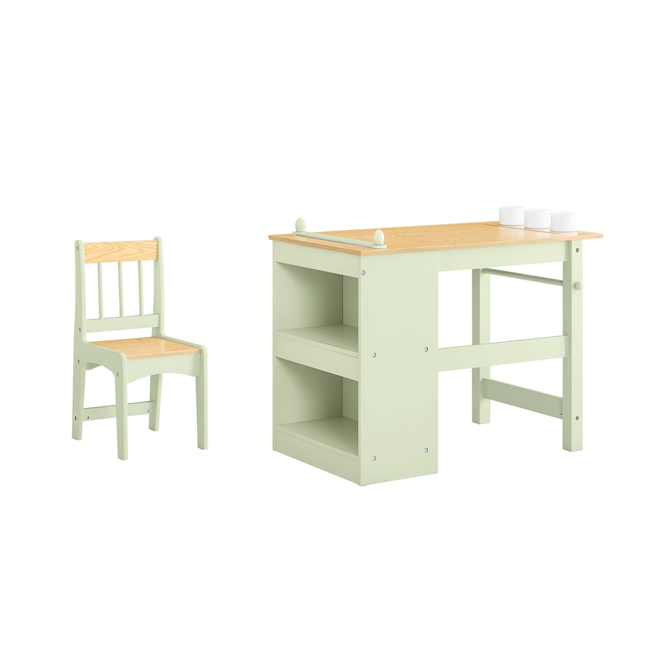 image 1 of SoBuy Kids Desk and Chair Set with 2 Shelves & Paper Roll Holder, Green, 31.4x19.6x25.9 in, 15.3 kg - KMB60-GR