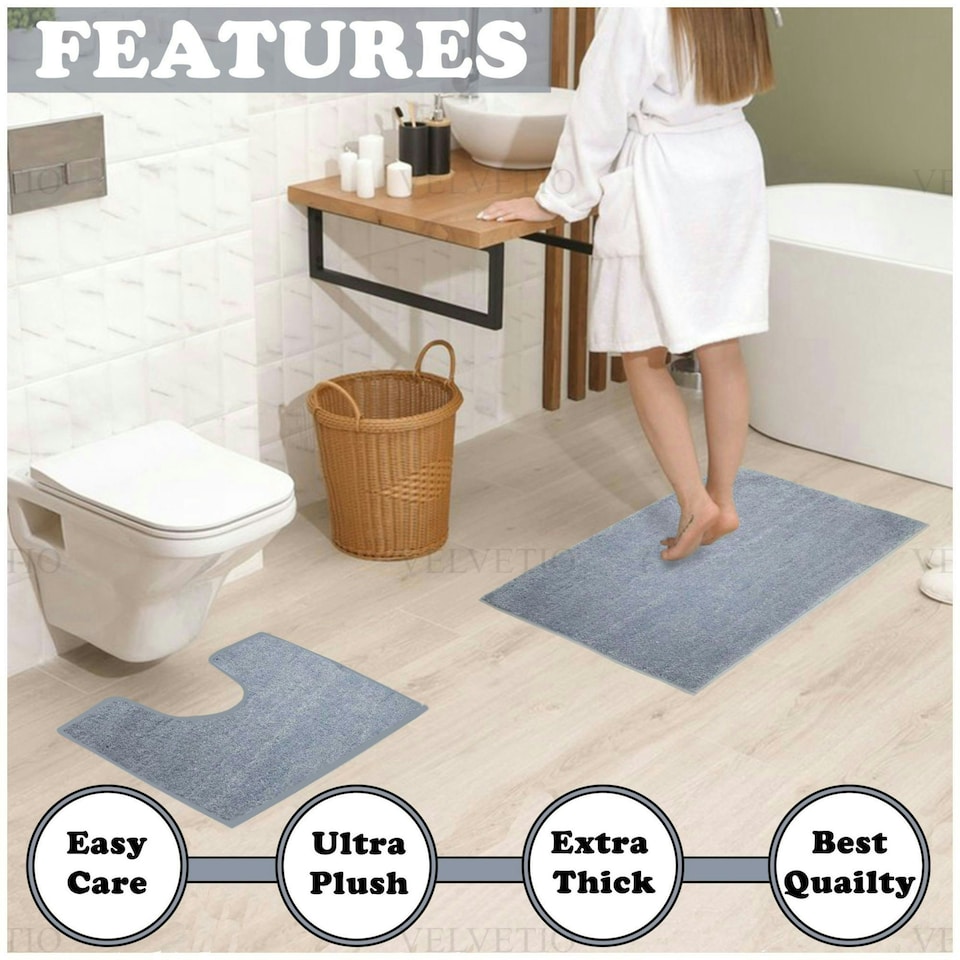 image 1 of VELVETIO Shiny Sparkling Bath Set Anti Slip Pedestal Mat Bathroom Rugs Silver