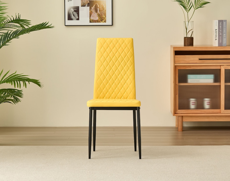 image 1 of Colorado Dining Table with 4 Emily Leather Chairs | Yellow | 5