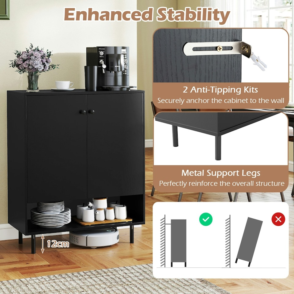 image 1 of COSTWAY Storage Cabinet 2 Door Buffet Sideboard Black Black