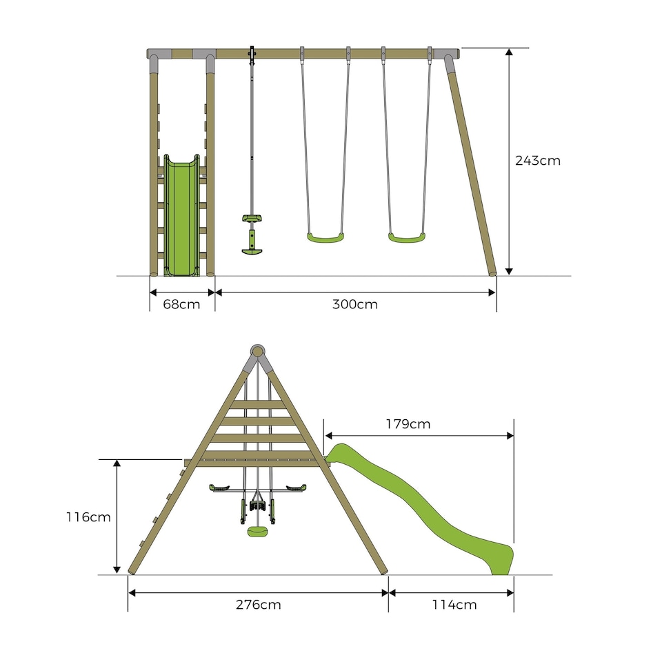 image 1 of TP Knightswood Triple Wooden Swing & 8ft Slide Set