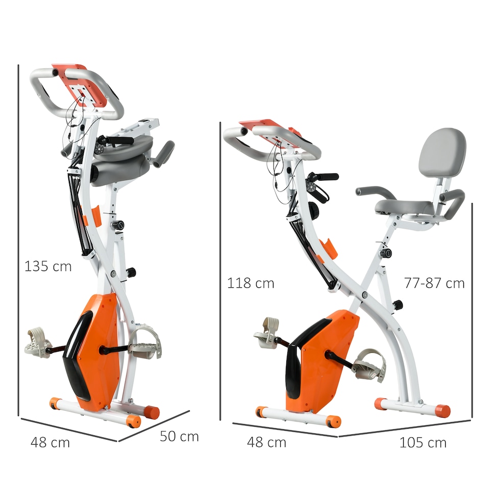image 1 of HOMCOM 2-In-1 Folding Exercise Bike with 8-Level Magnetic Resistance Orange