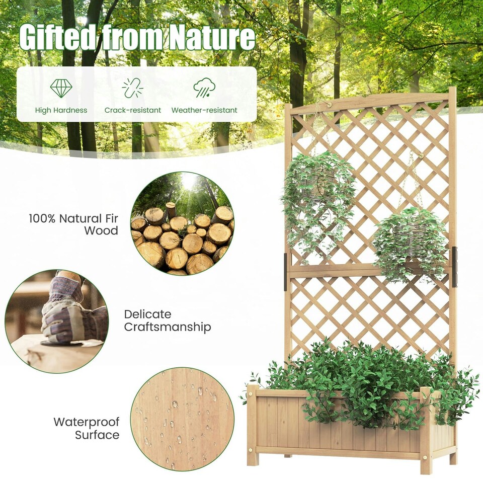 image 1 of COSTWAY Raised Garden Bed Outdoor Plant Container Natural N/A