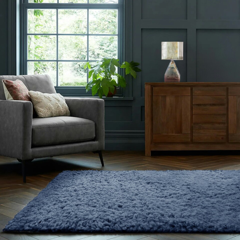 image 1 of Home Republic Montana Fluffy Rug - 80 x 150 Blue | Navy