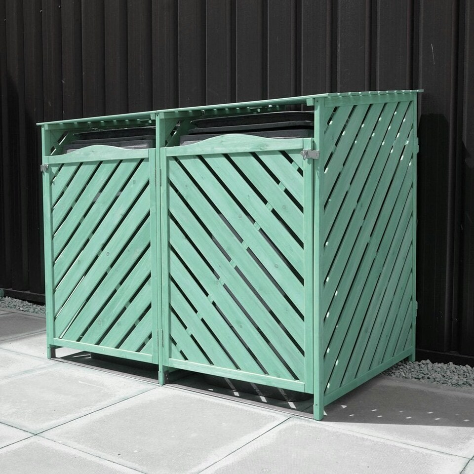 image 1 of Wooden Double Wheelie Bin Storage - Green