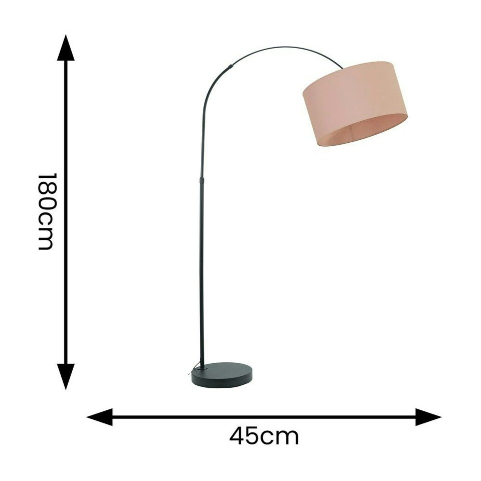 image 1 of ValueLights Louis Black Arched Curved Floor Lamp Blush Pink Shade