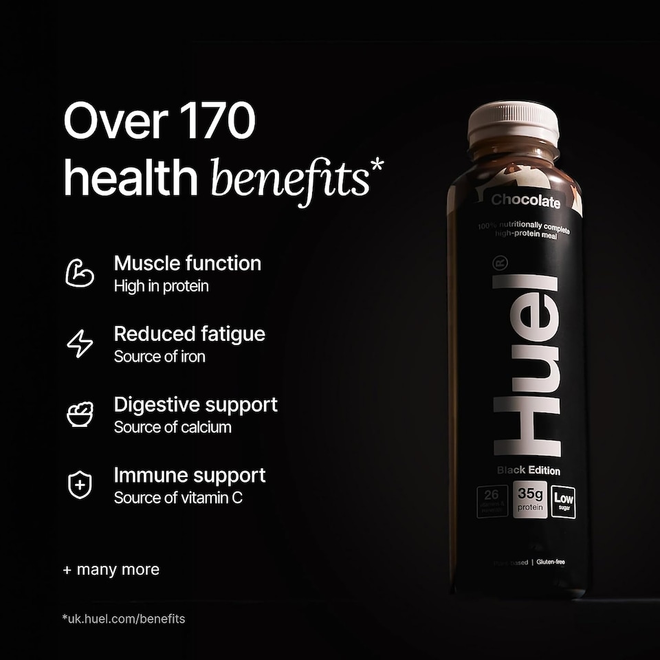 image 1 of Huel Ready-to-Drink Meal, BLACK EDITION Chocolate Protein Drink, 500ml Bottles (Pack of 8) - Protein Shakes, Pre-Portioned Meal, 35g of Protein per Bottle
