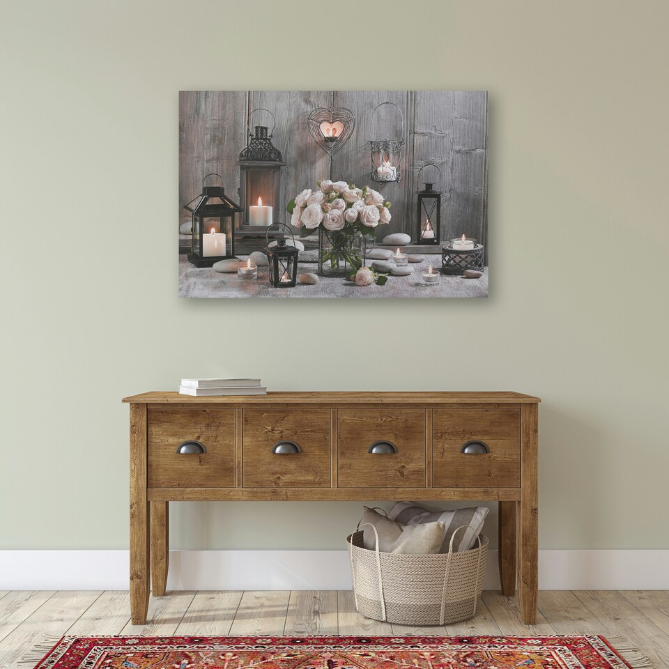 image 1 of Art for the Home Cosy Cottage LED Printed Canvas | Grey