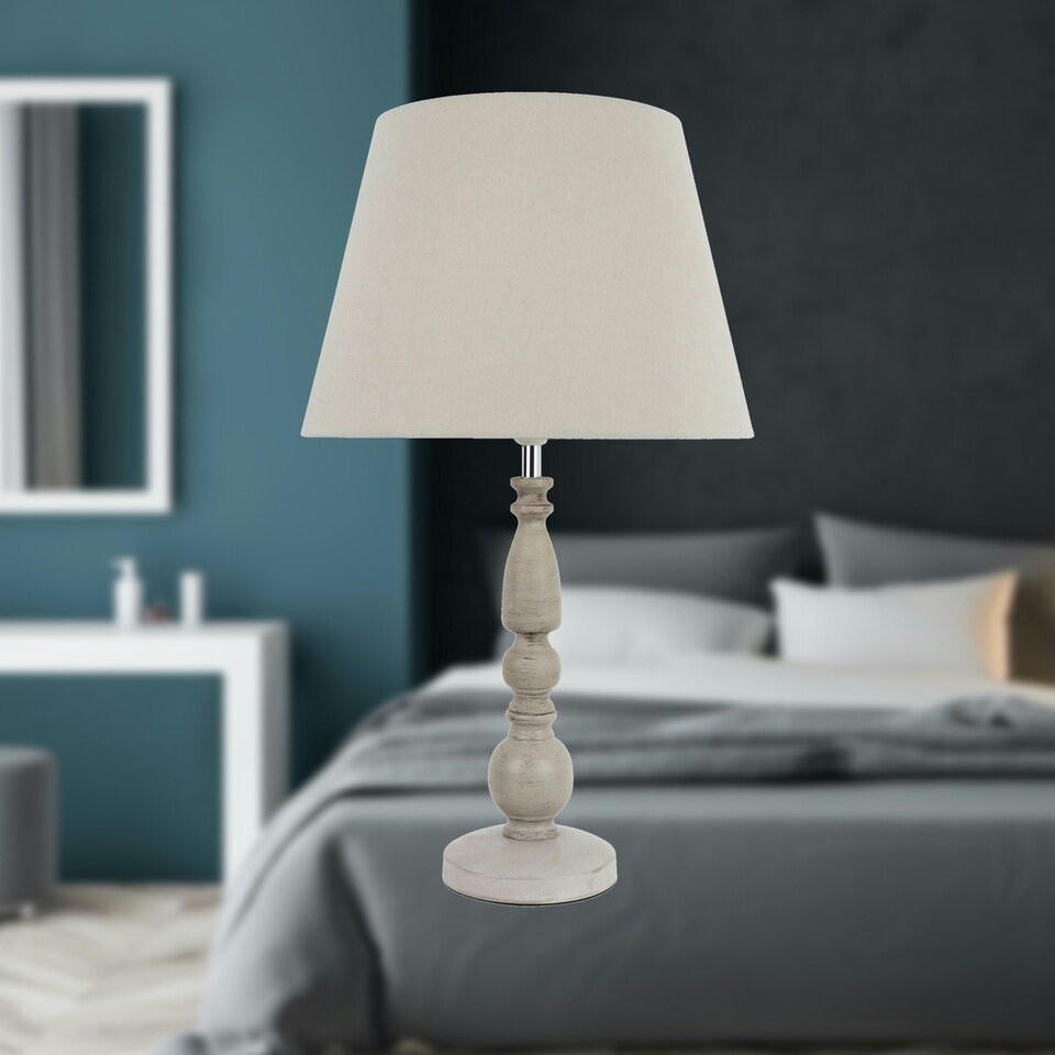 image 1 of Grey Wash Wood Effect 59cm Table Lamp with And Grey Cotton Shade Grey | Grey