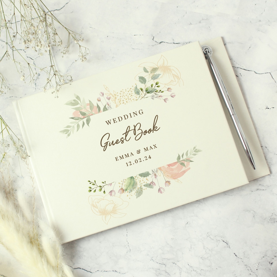 image 1 of Personalised Floral Watercolour Hardback Guest Book & Pen