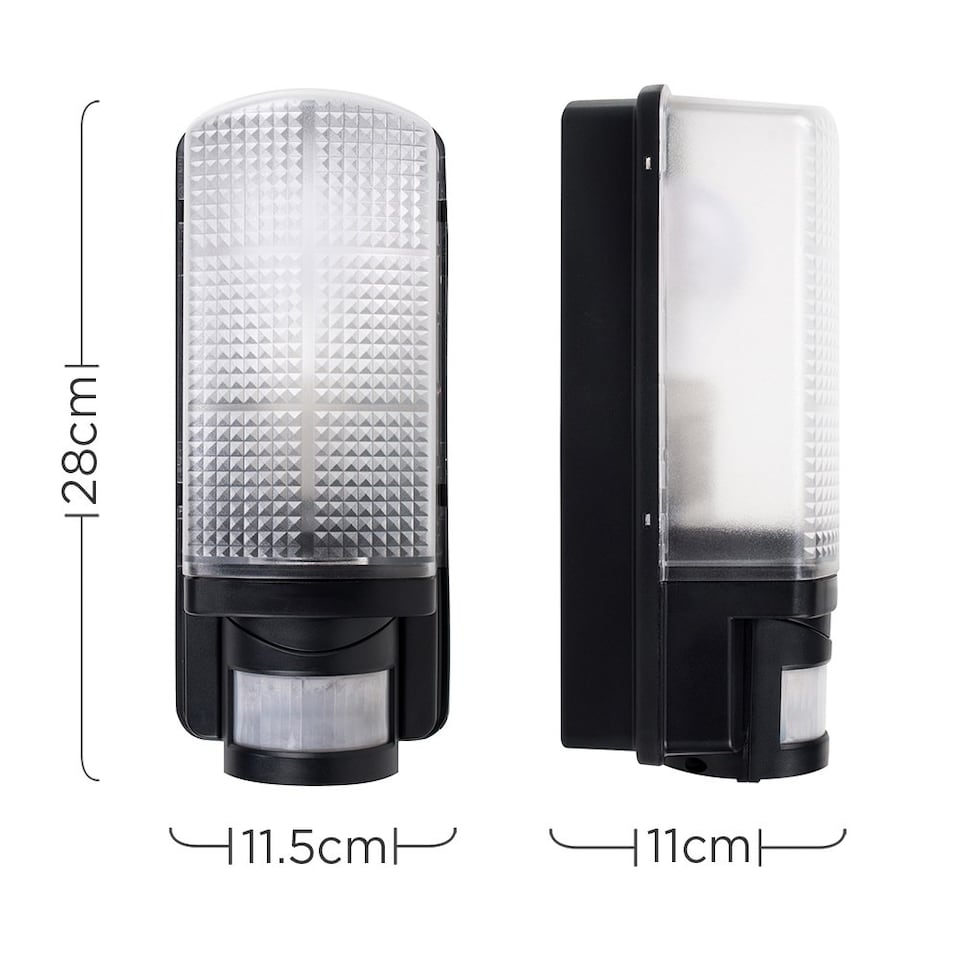 image 1 of ValueLights Griffin Outdoor IP44 Rated PIR Motion Sensor Bulkhead Wall Light & Warm White LED Bulb | Black