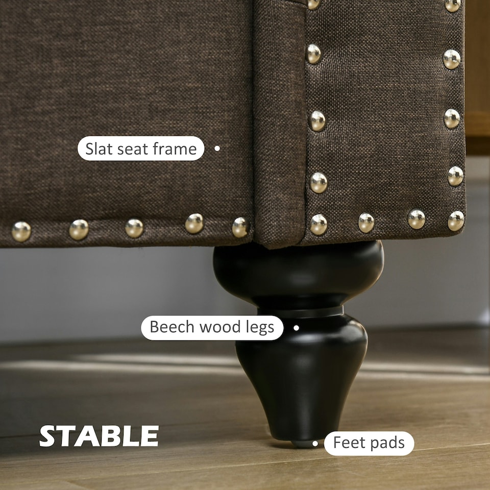 image 1 of HOMCOM 2 Seater Sofa for Living Room, with Nailhead Trim, Dark Brown