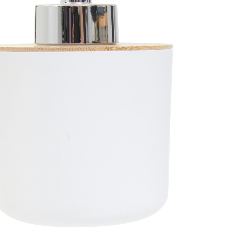 image 1 of Interiors by Premier Subtle White Lotion Dispenser With Bamboo Fibre Body, Liquid Soap Pump For Hand Wash, Moisturizer Dispenser