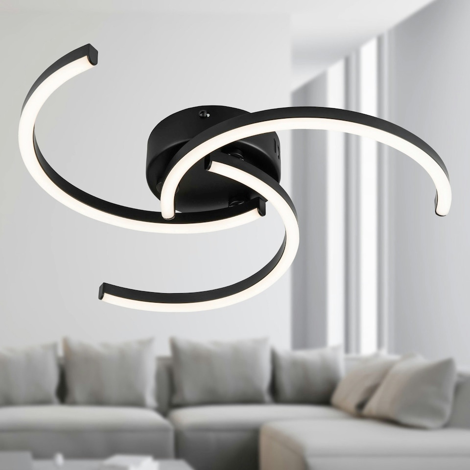 image 1 of First Choice Lighting Set of 2 Curve Black LED Flush Ceiling Lights Black