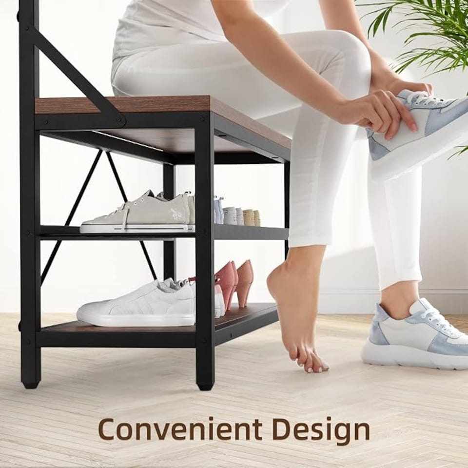 image 1 of London Boutique Hall Tree with Bench & 2-Tier Shoe Rack 102x40x183cm