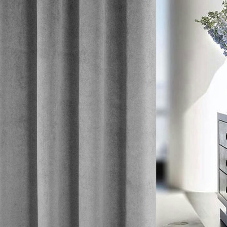 image 1 of Hampton Grey Velvet Curtains 90 x 72 inch (229 x 183 cm) 100% Blackout Eyelet Thermal Noise Reducing Curtains for Bedroom and Living Room