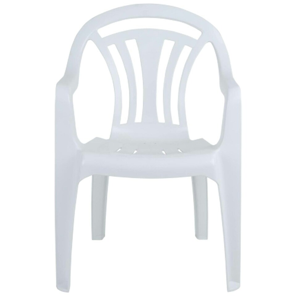 image 1 of 12 x White Stackable Plastic Low Back Garden Chairs For Patios & Outdoor Picnics White